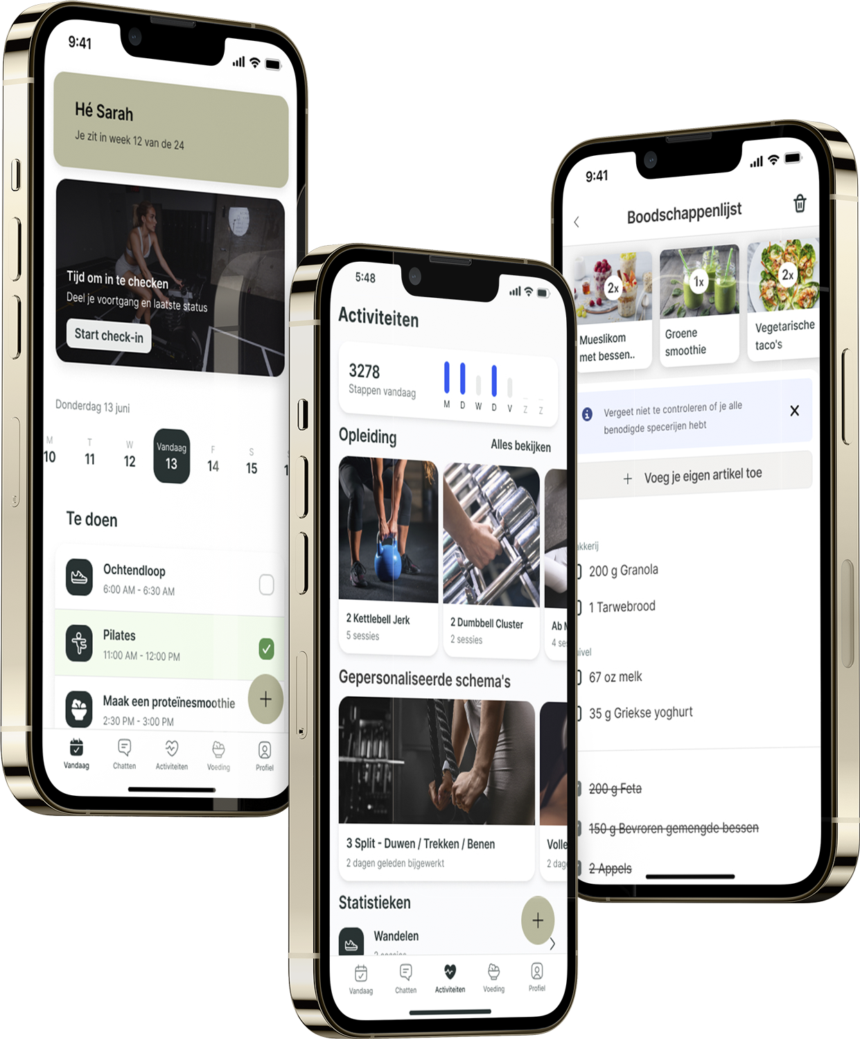 Een mockup van de coaching app die de functies laat zien.